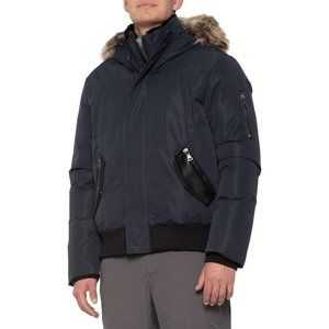 NEW! $399 Point Zero Oxford Taslan Down Jacket!  Small  Navy Faux Fur Trim Hood